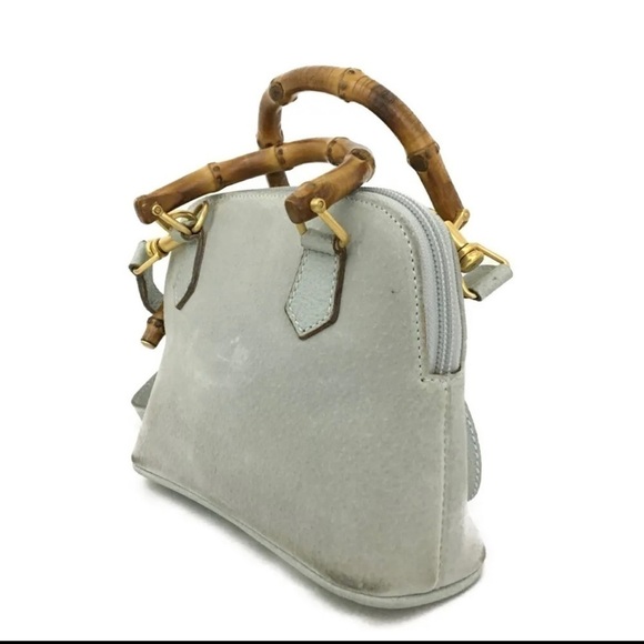 GUCCI Bamboo Handle Gray Suede Mini Hand bag/shoulder bag - Picture 5 of 17